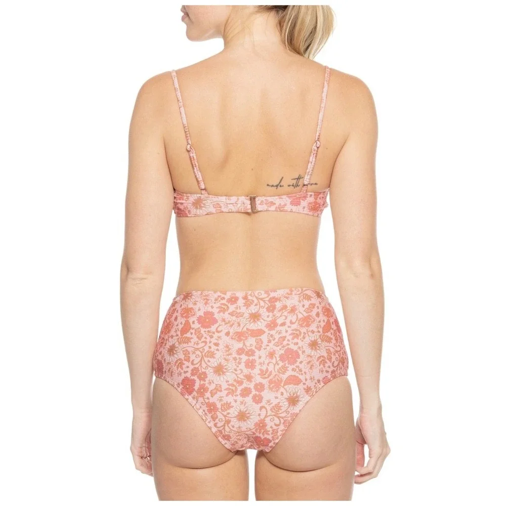 Billabong Bikini Set Medium Pink Floral NEW High Waist Ribbed Retro Rose Set